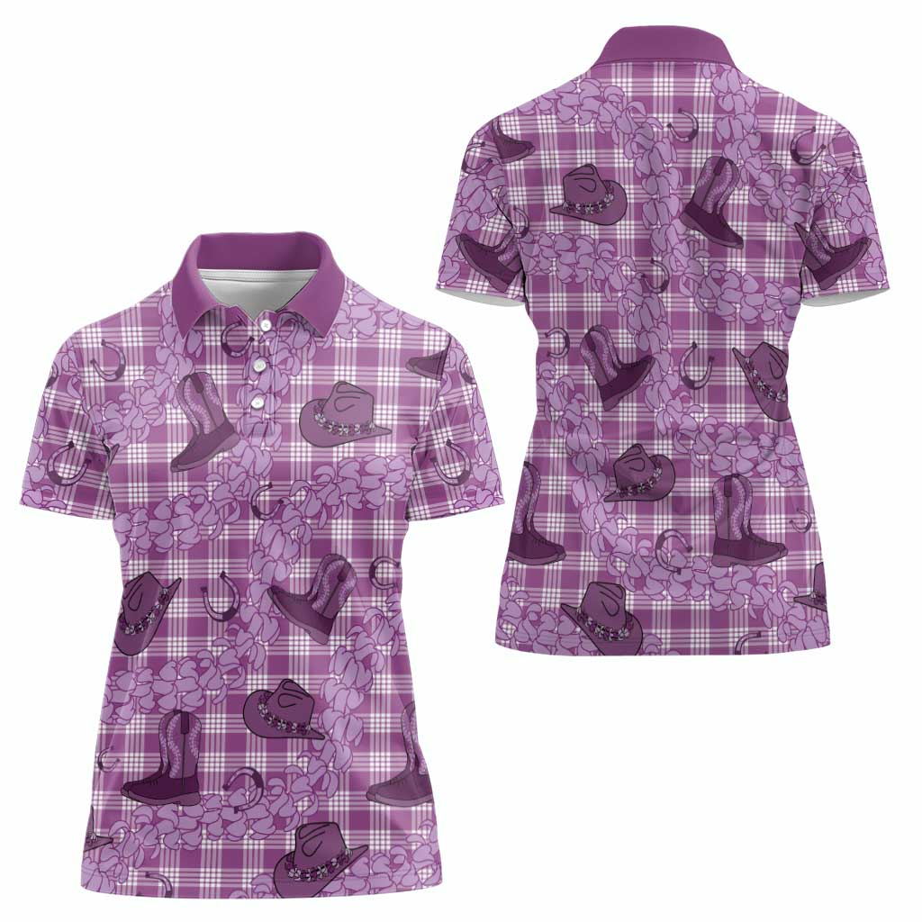 Purple Palaka Hawaii Cowboy Women Polo Shirt Puakenikeni Lei Paniolo Papale Seamless Vibes LT14 - Polynesian Pride