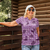 Purple Palaka Hawaii Cowboy Women Polo Shirt Puakenikeni Lei Paniolo Papale Seamless Vibes LT14 - Polynesian Pride