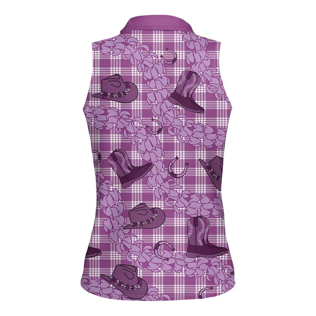 Purple Palaka Hawaii Cowboy Women Sleeveless Polo Shirt Puakenikeni Lei Paniolo Papale Seamless Vibes LT14 - Polynesian Pride