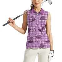 Purple Palaka Hawaii Cowboy Women Sleeveless Polo Shirt Puakenikeni Lei Paniolo Papale Seamless Vibes LT14 - Polynesian Pride