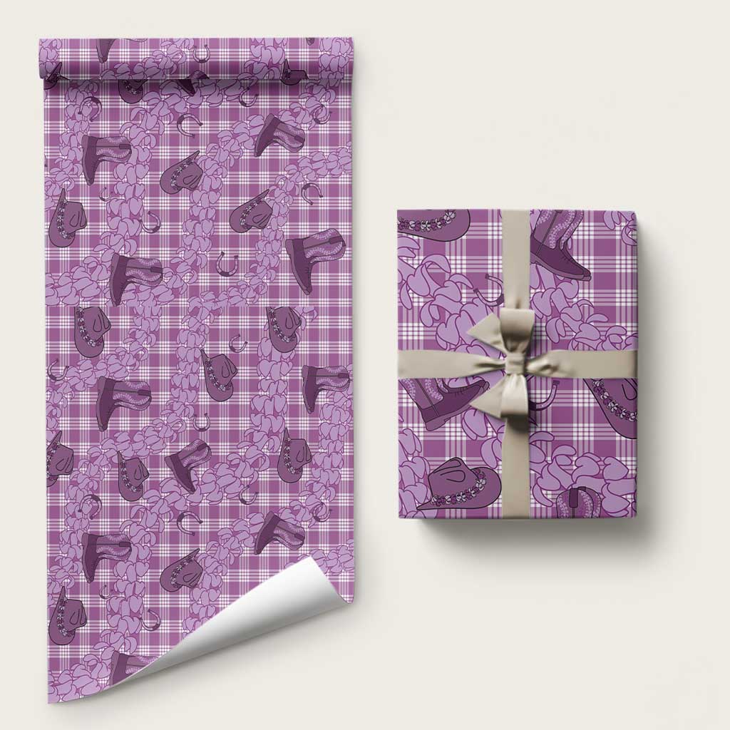 Purple Palaka Hawaii Cowboy Wrapping Paper Puakenikeni Lei Paniolo Papale Seamless Vibes LT14 58" × 23" Purple - Polynesian Pride