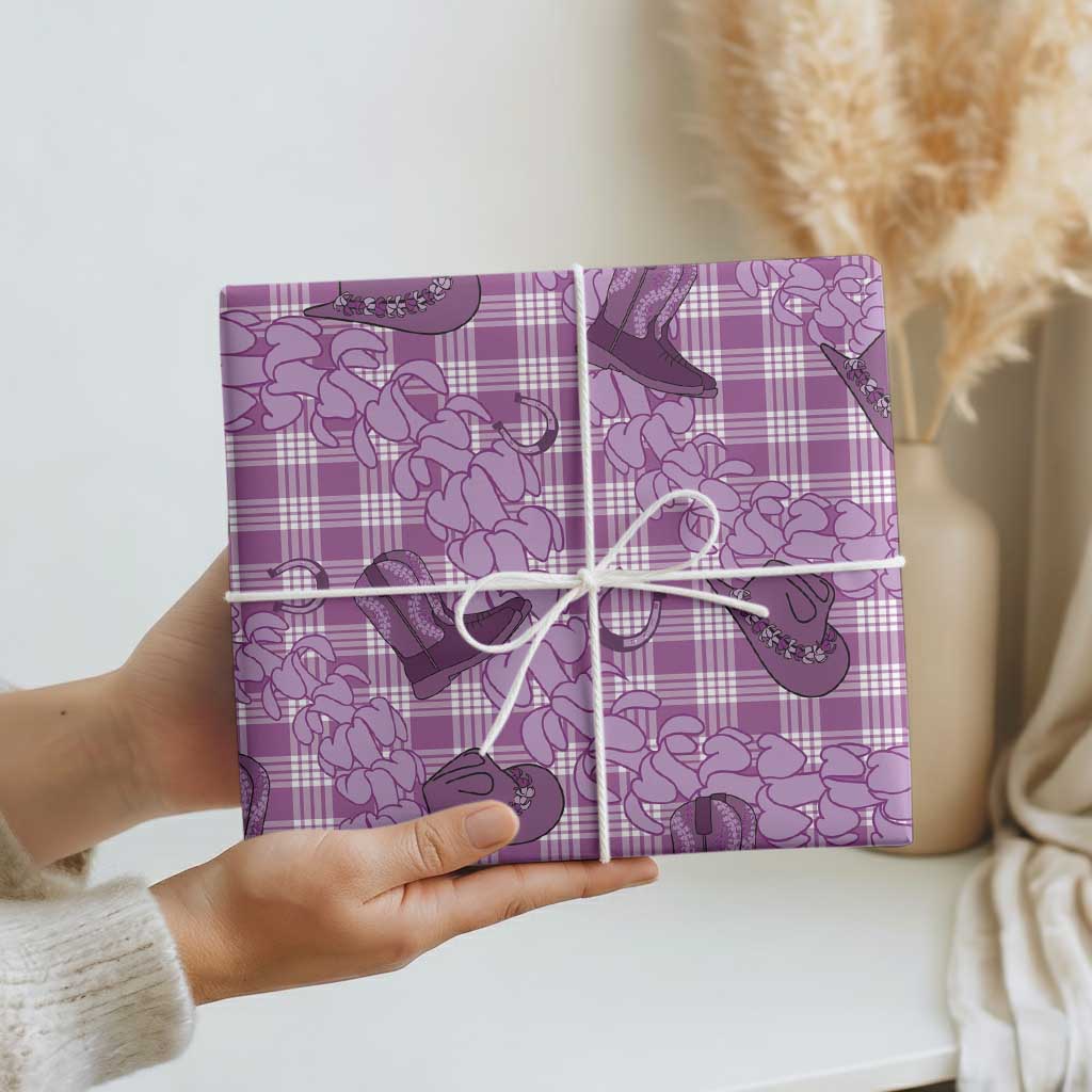 Purple Palaka Hawaii Cowboy Wrapping Paper Puakenikeni Lei Paniolo Papale Seamless Vibes LT14 - Polynesian Pride