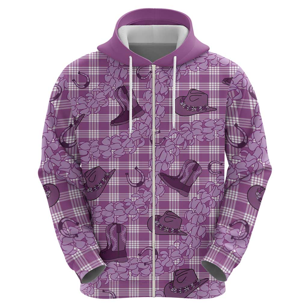Purple Palaka Hawaii Cowboy Zip Hoodie Puakenikeni Lei Paniolo Papale Seamless Vibes LT14 - Polynesian Pride