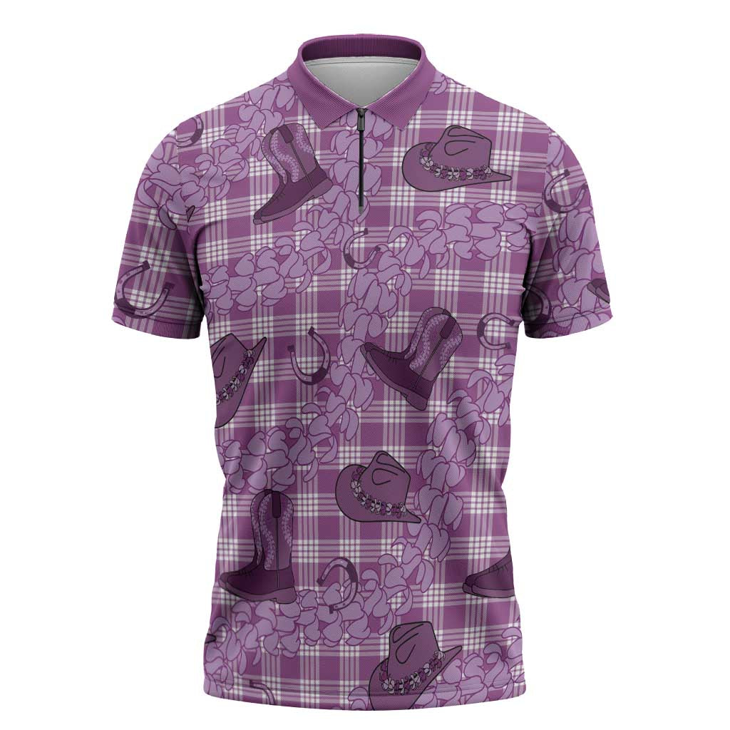 Purple Palaka Hawaii Cowboy Zipper Polo Shirt Puakenikeni Lei Paniolo Papale Seamless Vibes LT14 Purple - Polynesian Pride