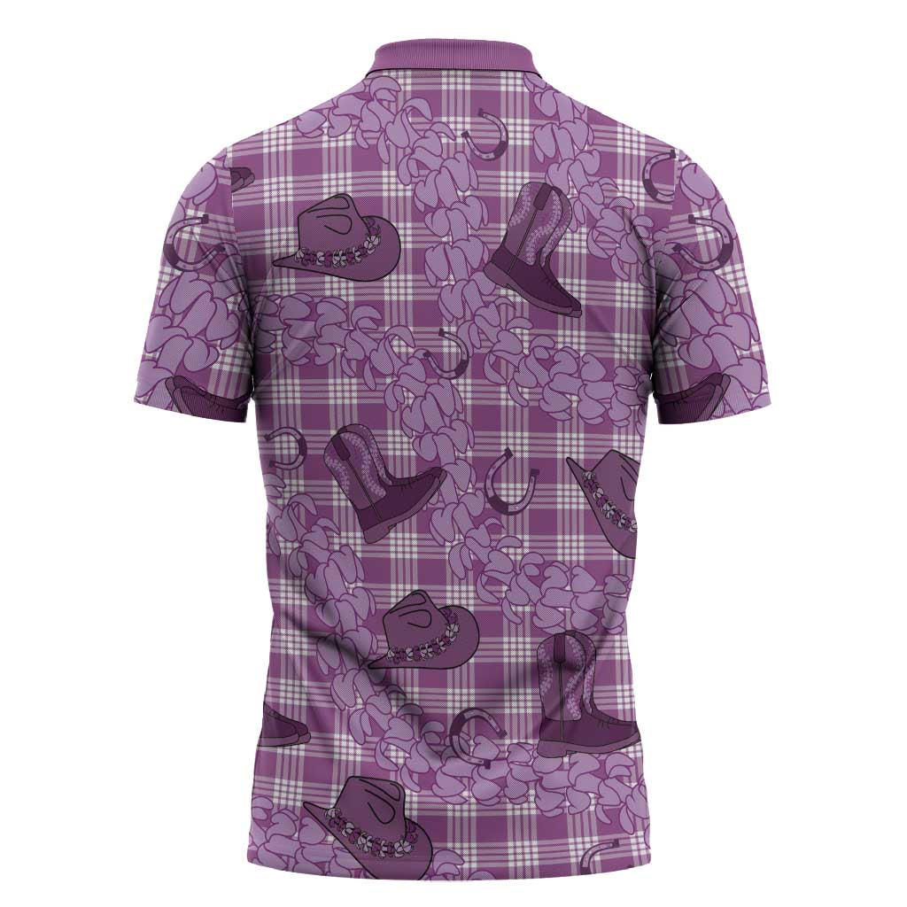 Purple Palaka Hawaii Cowboy Zipper Polo Shirt Puakenikeni Lei Paniolo Papale Seamless Vibes LT14 - Polynesian Pride