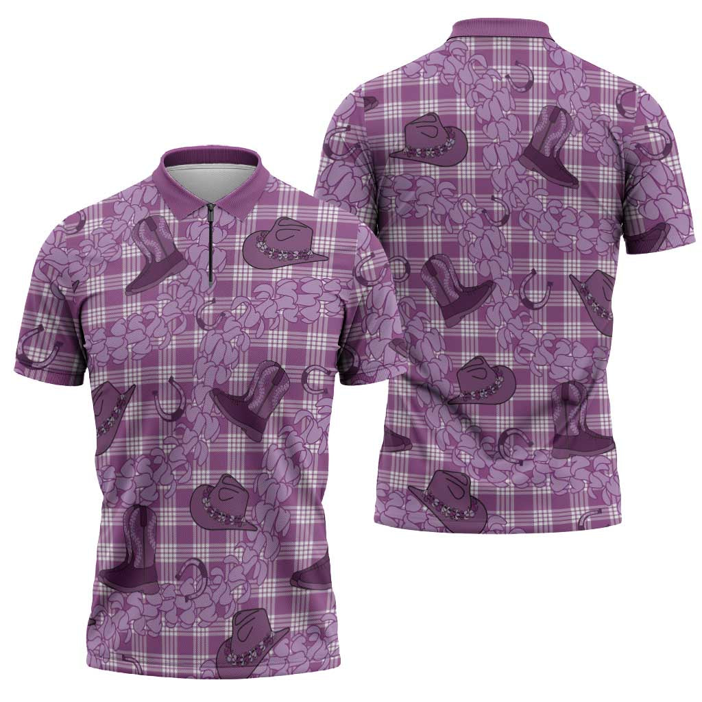 Purple Palaka Hawaii Cowboy Zipper Polo Shirt Puakenikeni Lei Paniolo Papale Seamless Vibes LT14 - Polynesian Pride