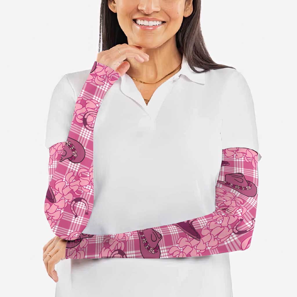 Pink Palaka Hawaii Cowboy Arm Sleeves Puakenikeni Lei Paniolo Papale Seamless Vibes - Polynesian Pride