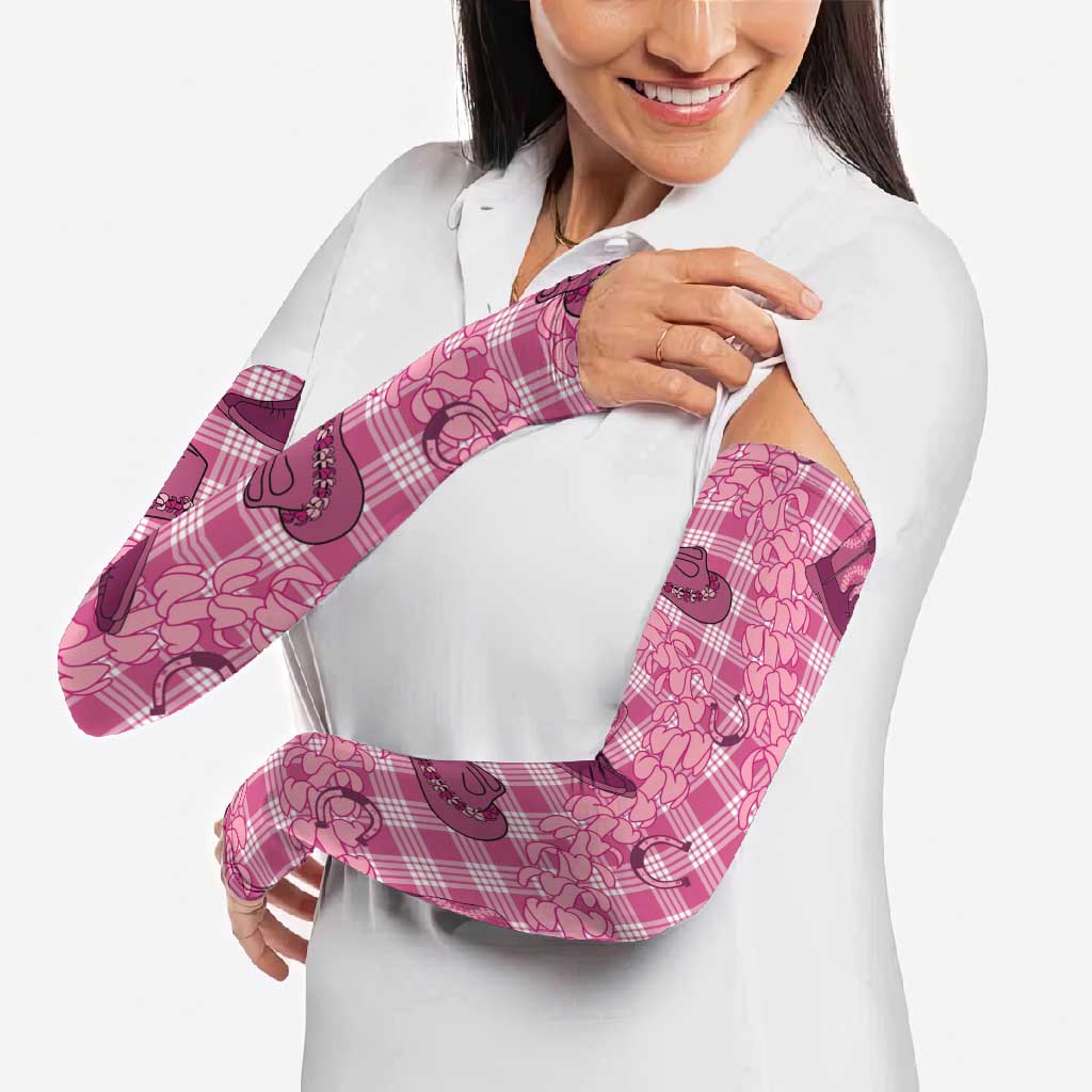 Pink Palaka Hawaii Cowboy Arm Sleeves Puakenikeni Lei Paniolo Papale Seamless Vibes - Polynesian Pride