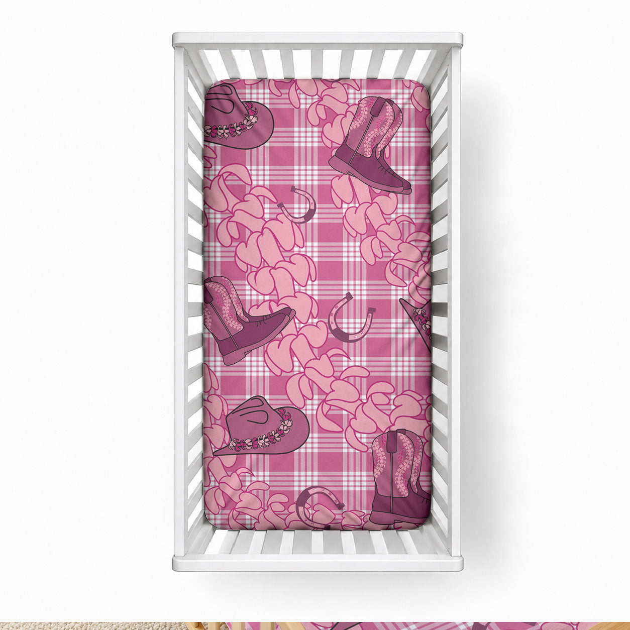 Pink Palaka Hawaii Cowboy Baby Bed Cover Puakenikeni Lei Paniolo Papale Seamless Vibes