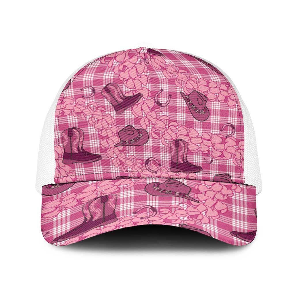 Pink Palaka Hawaii Cowboy Baseball Net Cap Puakenikeni Lei Paniolo Papale Seamless Vibes - Polynesian Pride