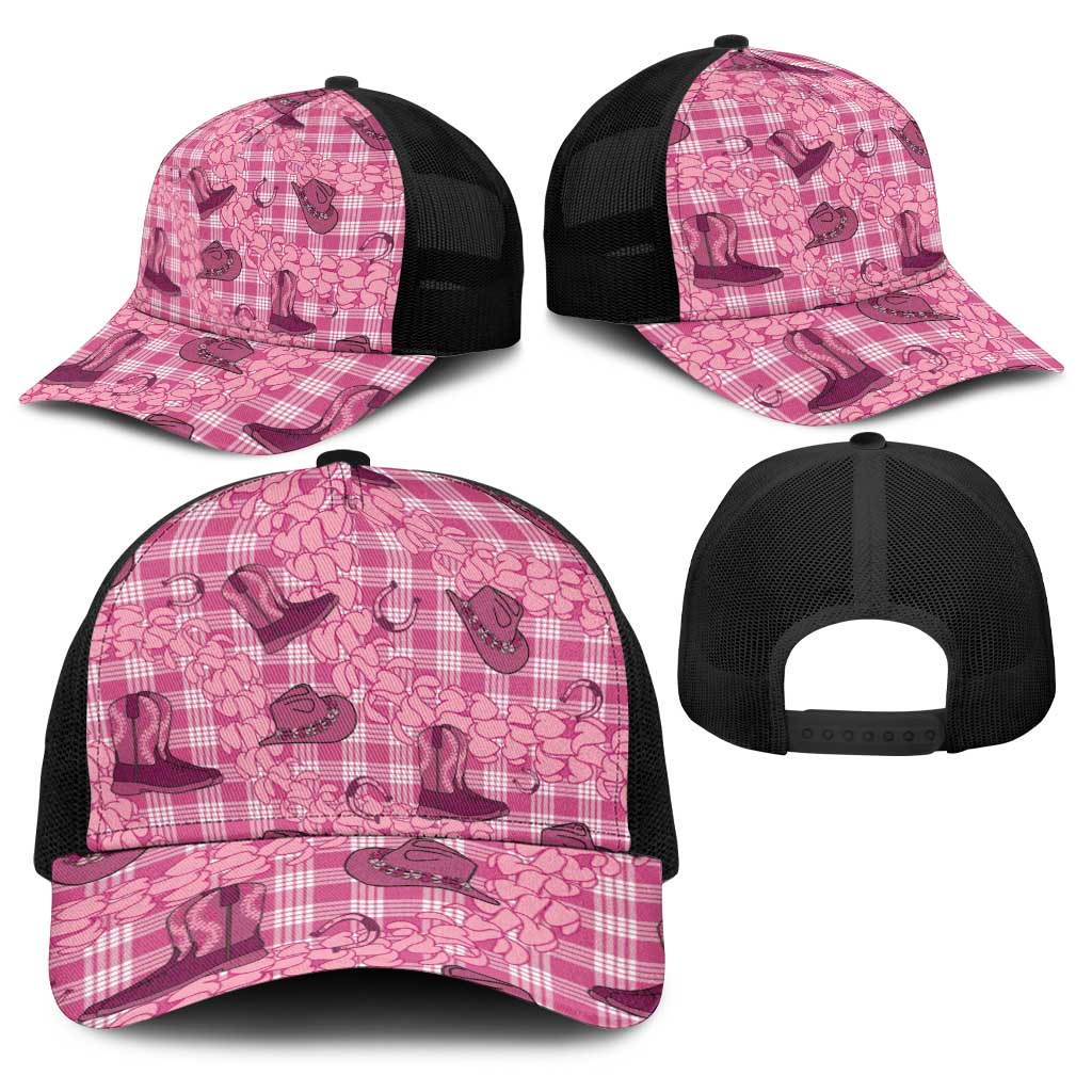 Pink Palaka Hawaii Cowboy Baseball Net Cap Puakenikeni Lei Paniolo Papale Seamless Vibes - Polynesian Pride
