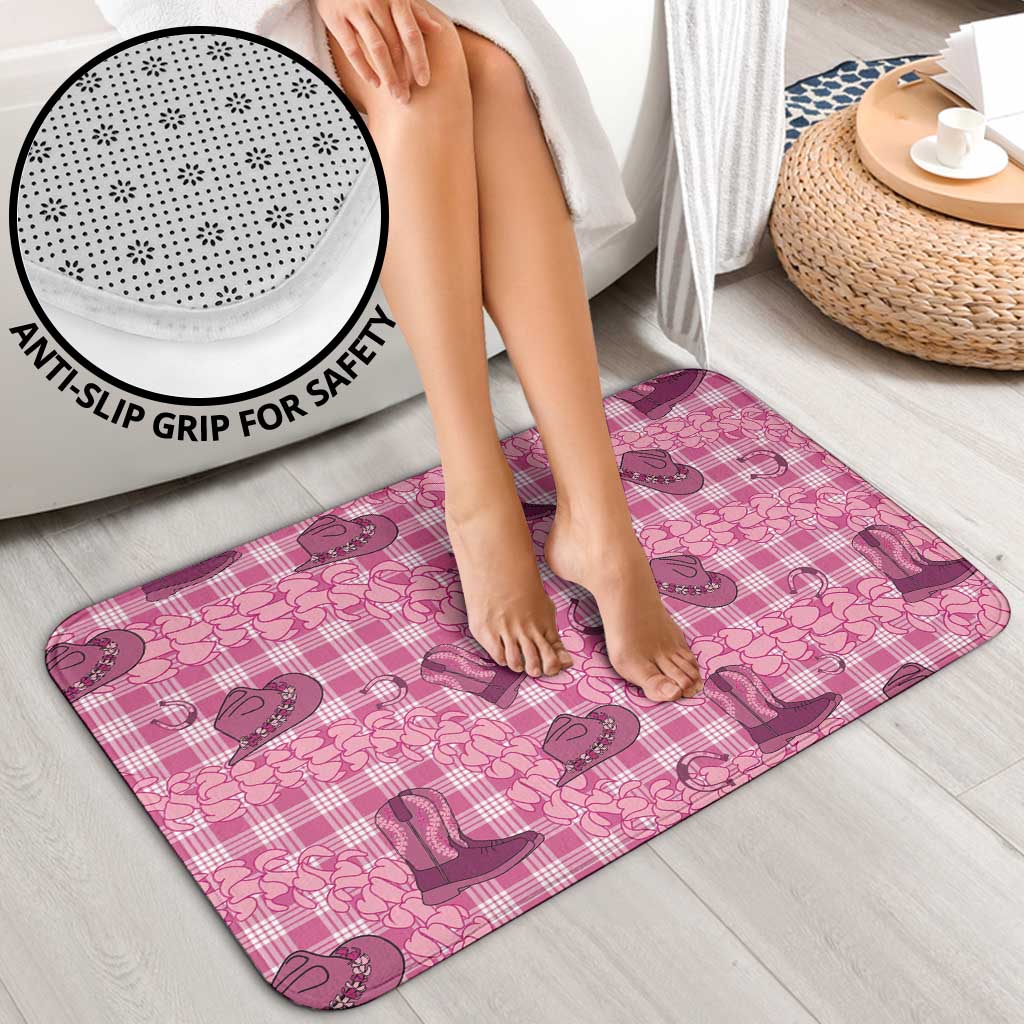 Pink Palaka Hawaii Cowboy Bathroom Set Puakenikeni Lei Paniolo Papale Seamless Vibes - Polynesian Pride