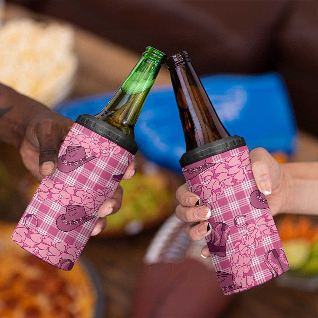 Pink Palaka Hawaii Cowboy 4 in 1 Can Cooler Tumbler Puakenikeni Lei Paniolo Papale Seamless Vibes LT14 - Polynesian Pride