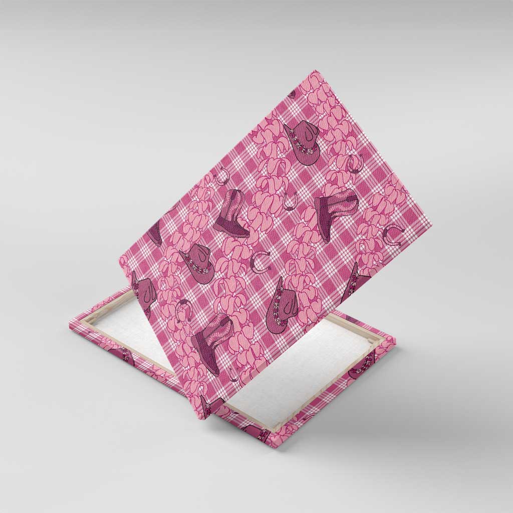 Pink Palaka Hawaii Cowboy Canvas Wall Art Puakenikeni Lei Paniolo Papale Seamless Vibes - Polynesian Pride