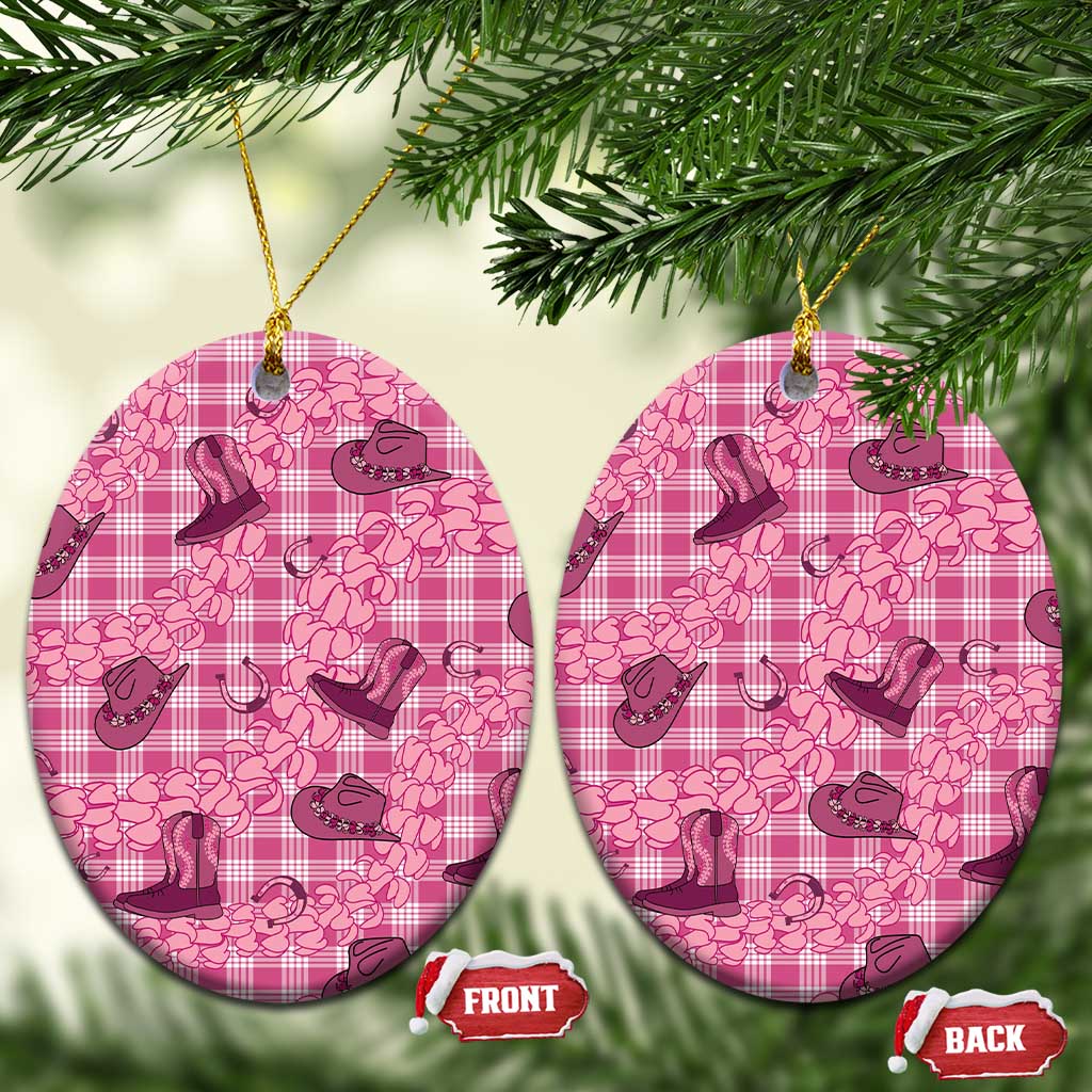 Pink Palaka Hawaii Cowboy Ceramic Ornament Puakenikeni Lei Paniolo Papale Seamless Vibes - Polynesian Pride