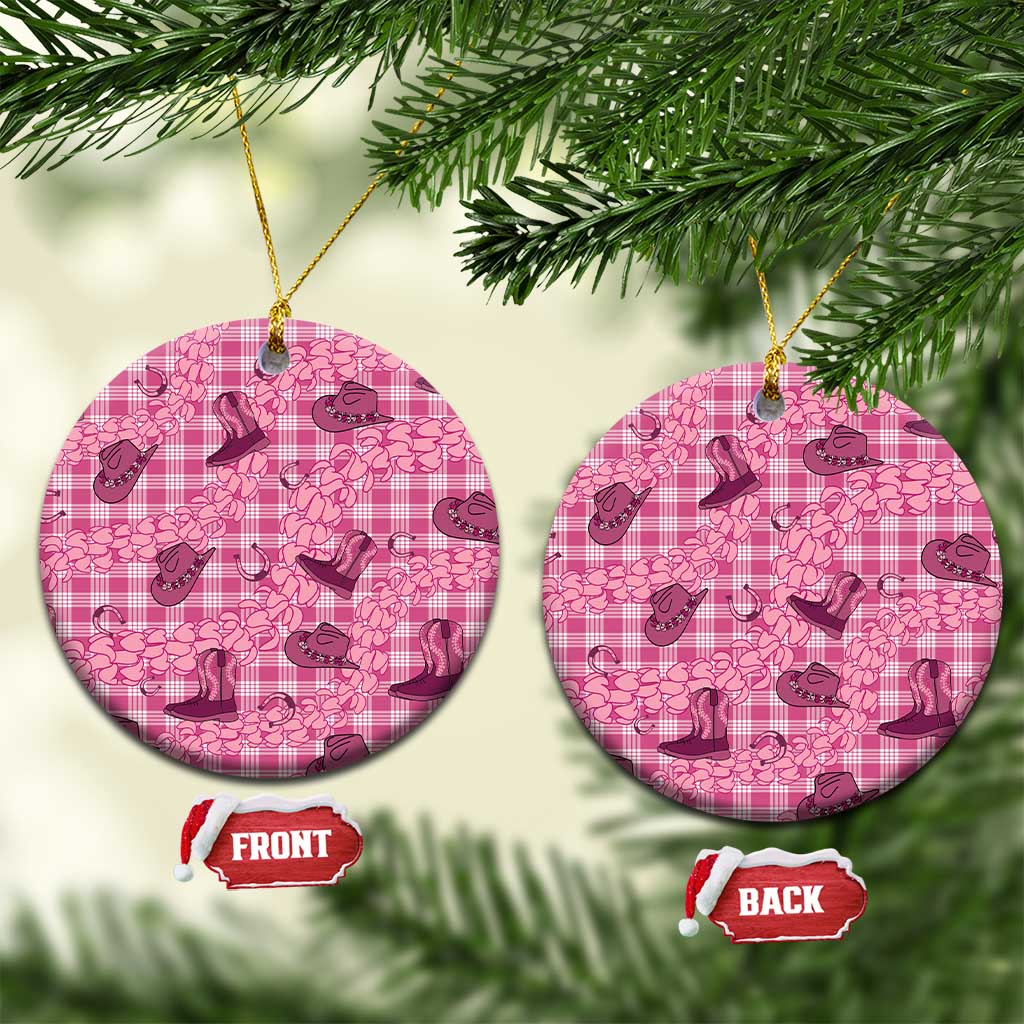 Pink Palaka Hawaii Cowboy Ceramic Ornament Puakenikeni Lei Paniolo Papale Seamless Vibes - Polynesian Pride