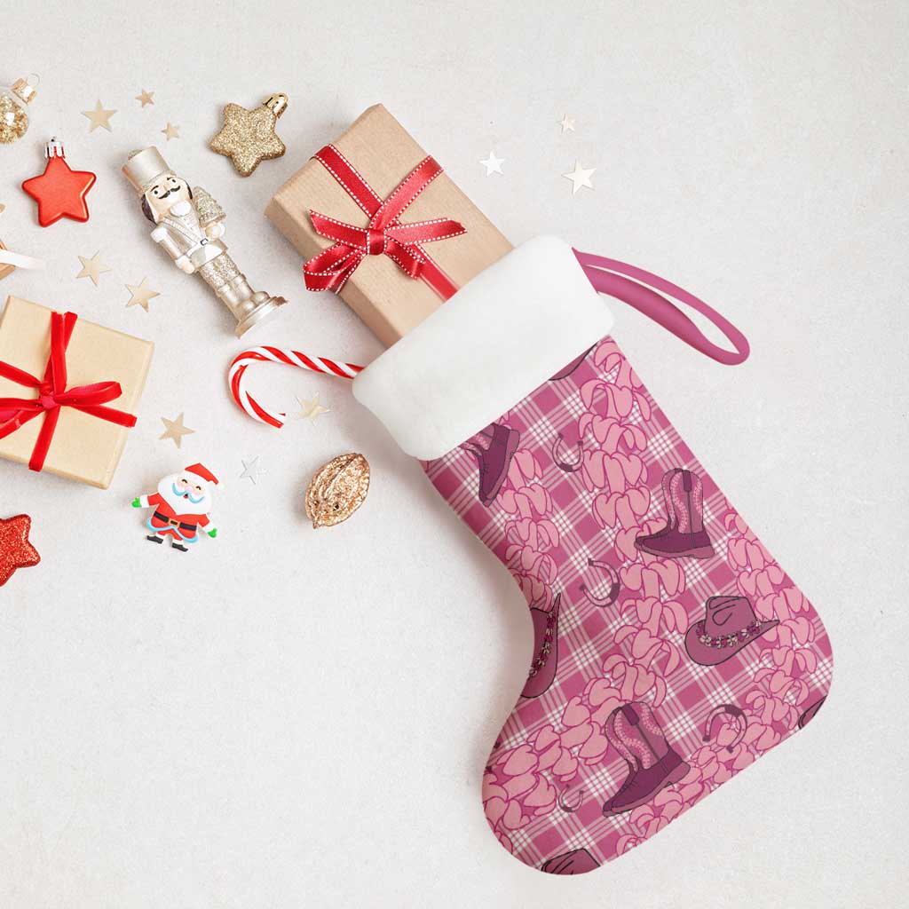 Pink Palaka Hawaii Cowboy Christmas Stocking Puakenikeni Lei Paniolo Papale Seamless Vibes - Polynesian Pride