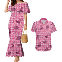 Pink Palaka Hawaii Cowboy Couples Matching Mermaid Dress and Hawaiian Shirt Puakenikeni Lei Paniolo Papale Seamless Vibes LT14 Pink - Polynesian Pride