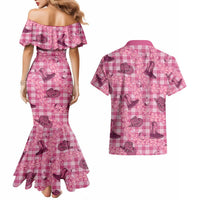 Pink Palaka Hawaii Cowboy Couples Matching Mermaid Dress and Hawaiian Shirt Puakenikeni Lei Paniolo Papale Seamless Vibes LT14 - Polynesian Pride