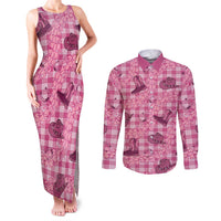 Pink Palaka Hawaii Cowboy Couples Matching Tank Maxi Dress and Long Sleeve Button Shirt Puakenikeni Lei Paniolo Papale Seamless Vibes LT14 Pink - Polynesian Pride