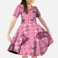 Pink Palaka Hawaii Cowboy Family Matching Long Sleeve Bodycon Dress and Hawaiian Shirt Puakenikeni Lei Paniolo Papale Seamless Vibes LT14 Daughter's Dress Pink - Polynesian Pride