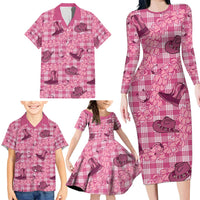 Pink Palaka Hawaii Cowboy Family Matching Long Sleeve Bodycon Dress and Hawaiian Shirt Puakenikeni Lei Paniolo Papale Seamless Vibes LT14 - Polynesian Pride