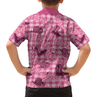 Pink Palaka Hawaii Cowboy Family Matching Off The Shoulder Long Sleeve Dress and Hawaiian Shirt Puakenikeni Lei Paniolo Papale Seamless Vibes LT14 - Polynesian Pride