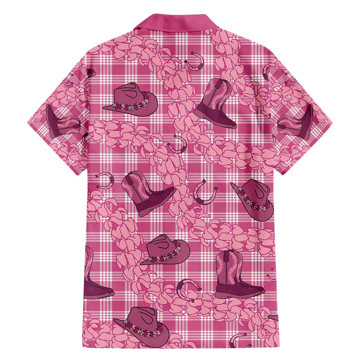 Pink Palaka Hawaii Cowboy Family Matching Off The Shoulder Long Sleeve Dress and Hawaiian Shirt Puakenikeni Lei Paniolo Papale Seamless Vibes LT14 - Polynesian Pride