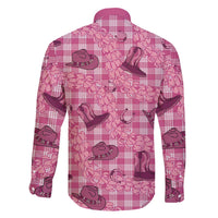 Pink Palaka Hawaii Cowboy Family Matching Off The Shoulder Long Sleeve Dress and Hawaiian Shirt Puakenikeni Lei Paniolo Papale Seamless Vibes LT14 - Polynesian Pride