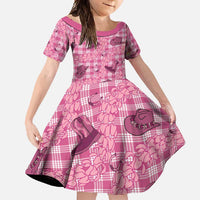 Pink Palaka Hawaii Cowboy Family Matching Off Shoulder Maxi Dress and Hawaiian Shirt Puakenikeni Lei Paniolo Papale Seamless Vibes LT14 Daughter's Dress Pink - Polynesian Pride