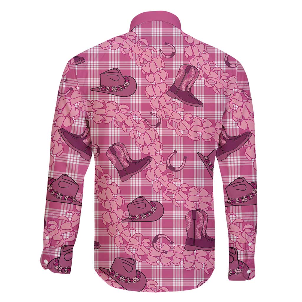 Pink Palaka Hawaii Cowboy Family Matching Off Shoulder Maxi Dress and Hawaiian Shirt Puakenikeni Lei Paniolo Papale Seamless Vibes LT14 - Polynesian Pride