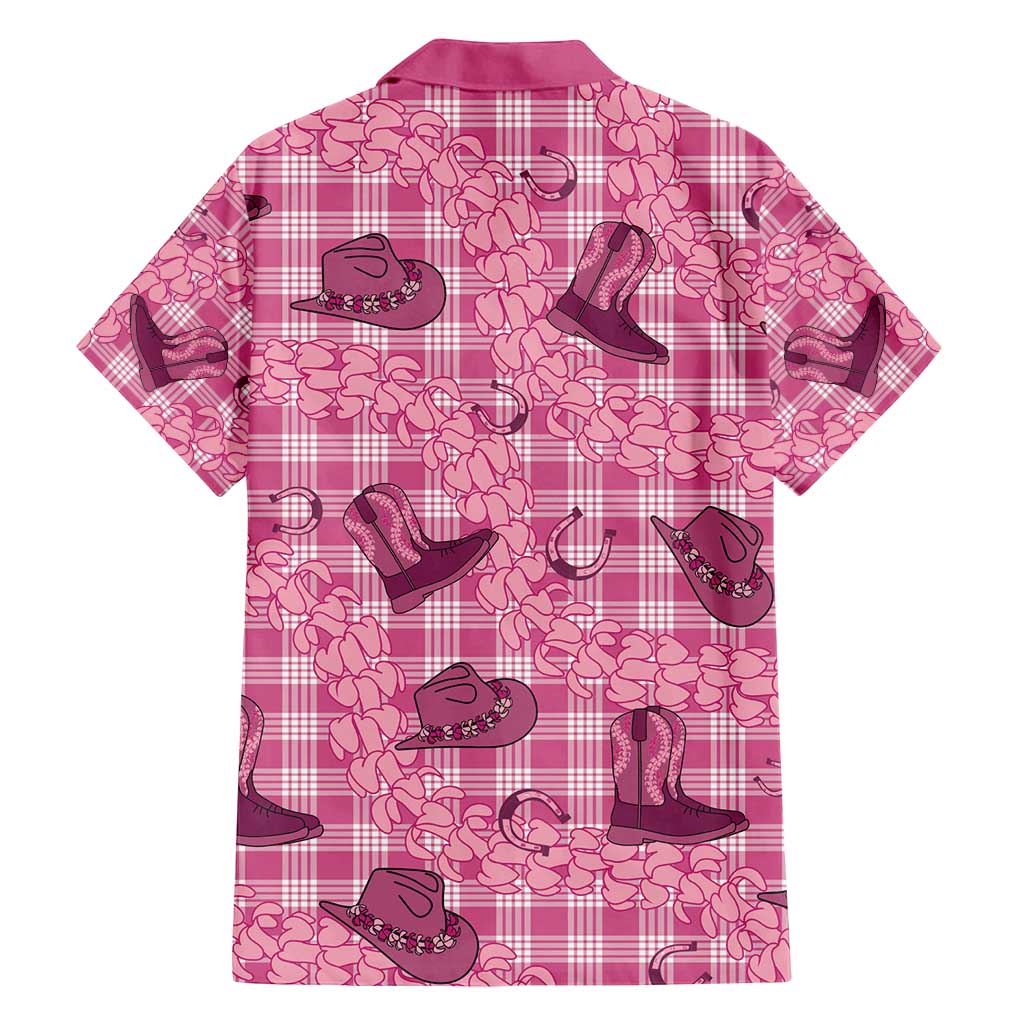 Pink Palaka Hawaii Cowboy Family Matching Off Shoulder Short Dress and Hawaiian Shirt Puakenikeni Lei Paniolo Papale Seamless Vibes LT14 - Polynesian Pride