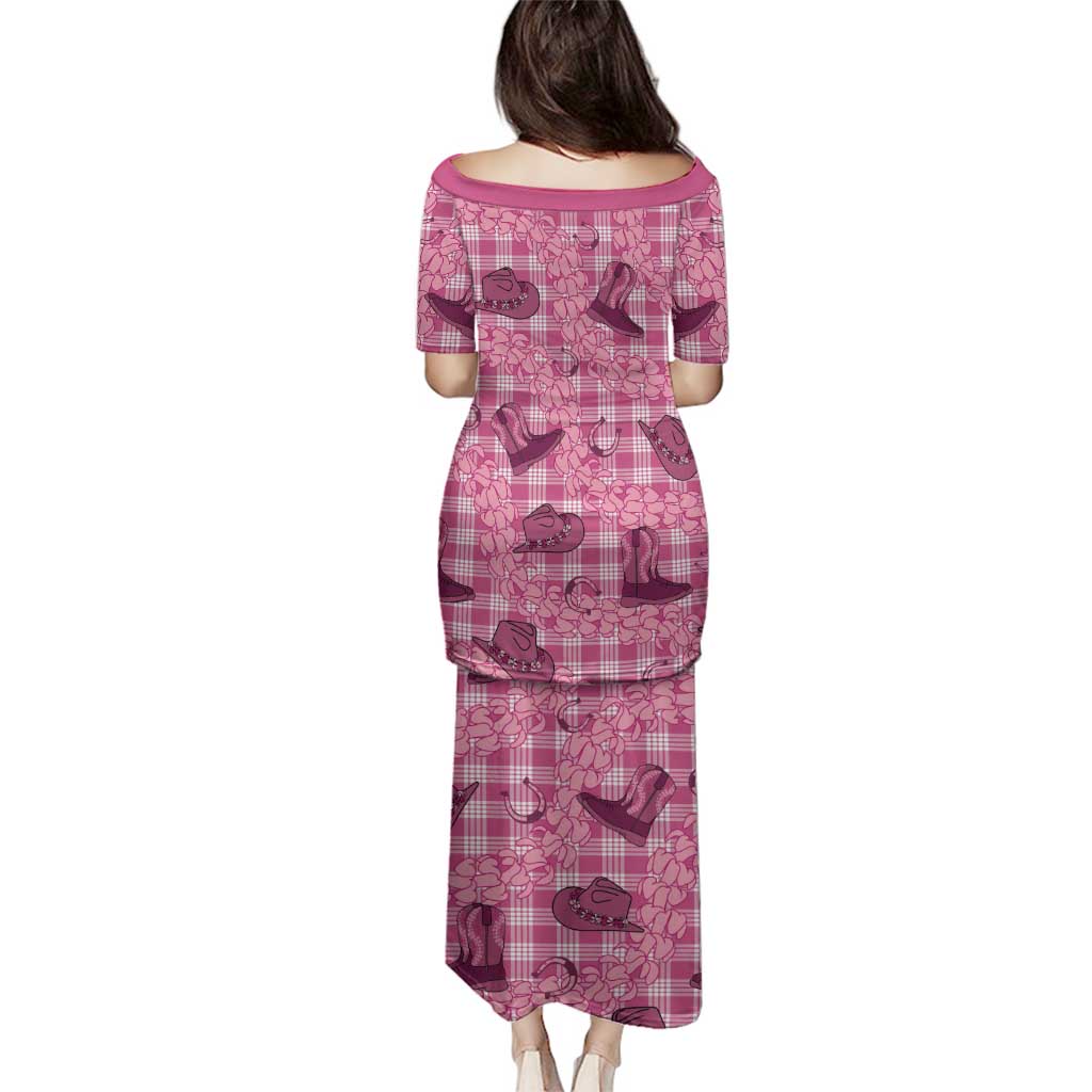Pink Palaka Hawaii Cowboy Family Matching Puletasi and Hawaiian Shirt Puakenikeni Lei Paniolo Papale Seamless Vibes LT14 - Polynesian Pride