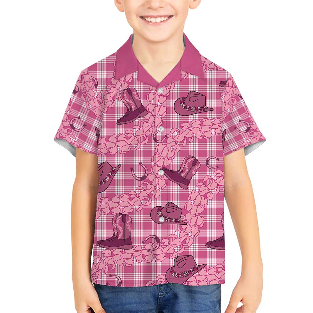 Pink Palaka Hawaii Cowboy Family Matching Puletasi and Hawaiian Shirt Puakenikeni Lei Paniolo Papale Seamless Vibes LT14 Son's Shirt Pink - Polynesian Pride