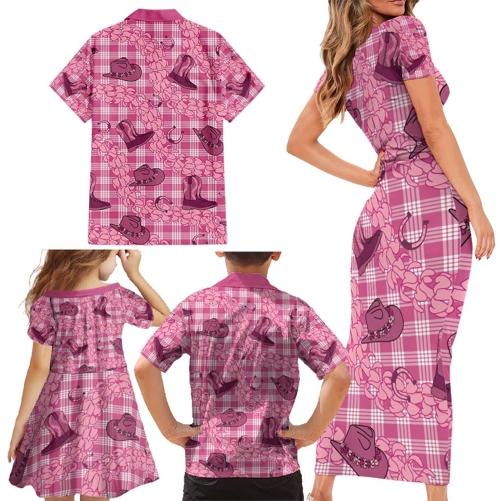 Pink Palaka Hawaii Cowboy Family Matching Short Sleeve Bodycon Dress and Hawaiian Shirt Puakenikeni Lei Paniolo Papale Seamless Vibes LT14 - Polynesian Pride