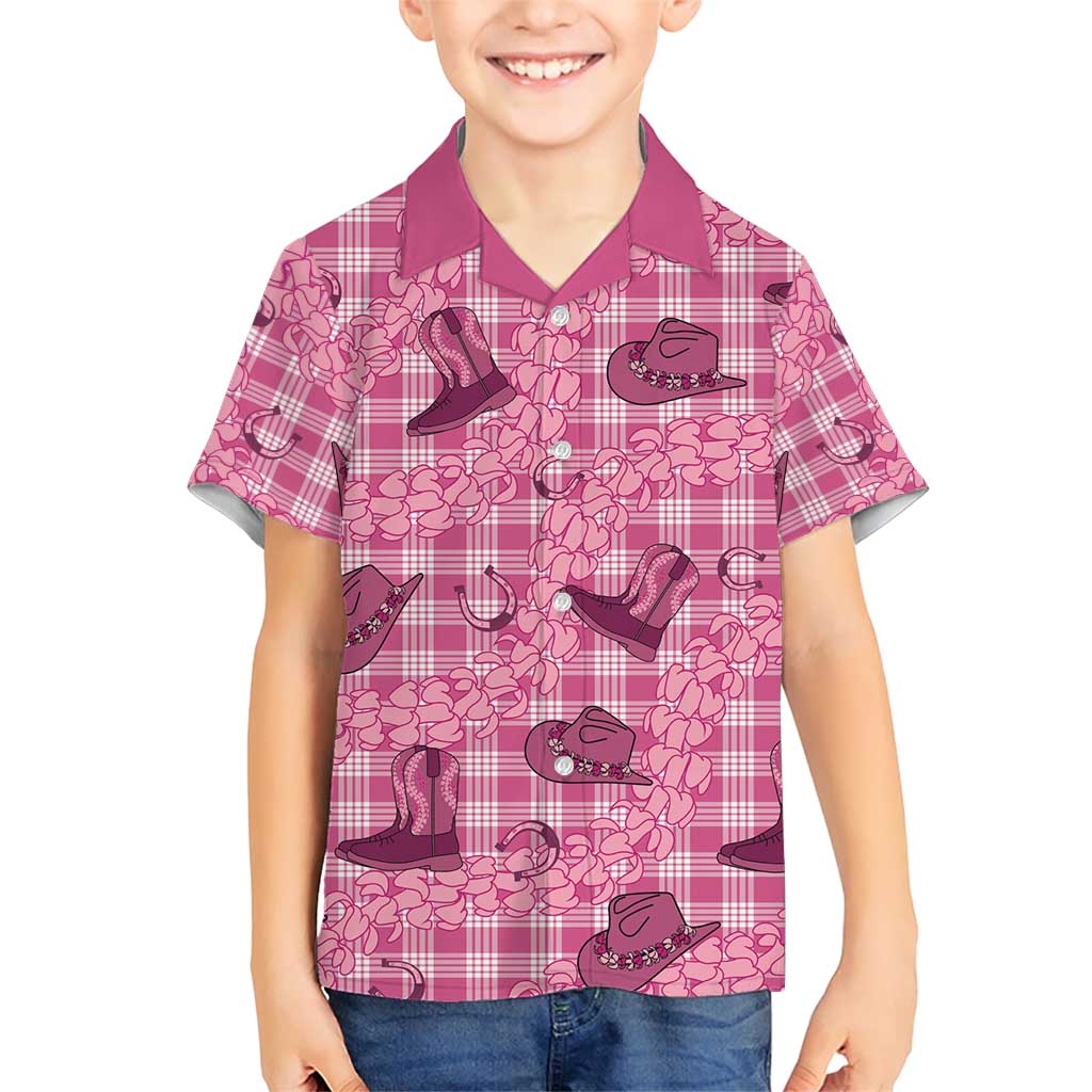 Pink Palaka Hawaii Cowboy Family Matching Short Sleeve Bodycon Dress and Hawaiian Shirt Puakenikeni Lei Paniolo Papale Seamless Vibes LT14 Son's Shirt Pink - Polynesian Pride
