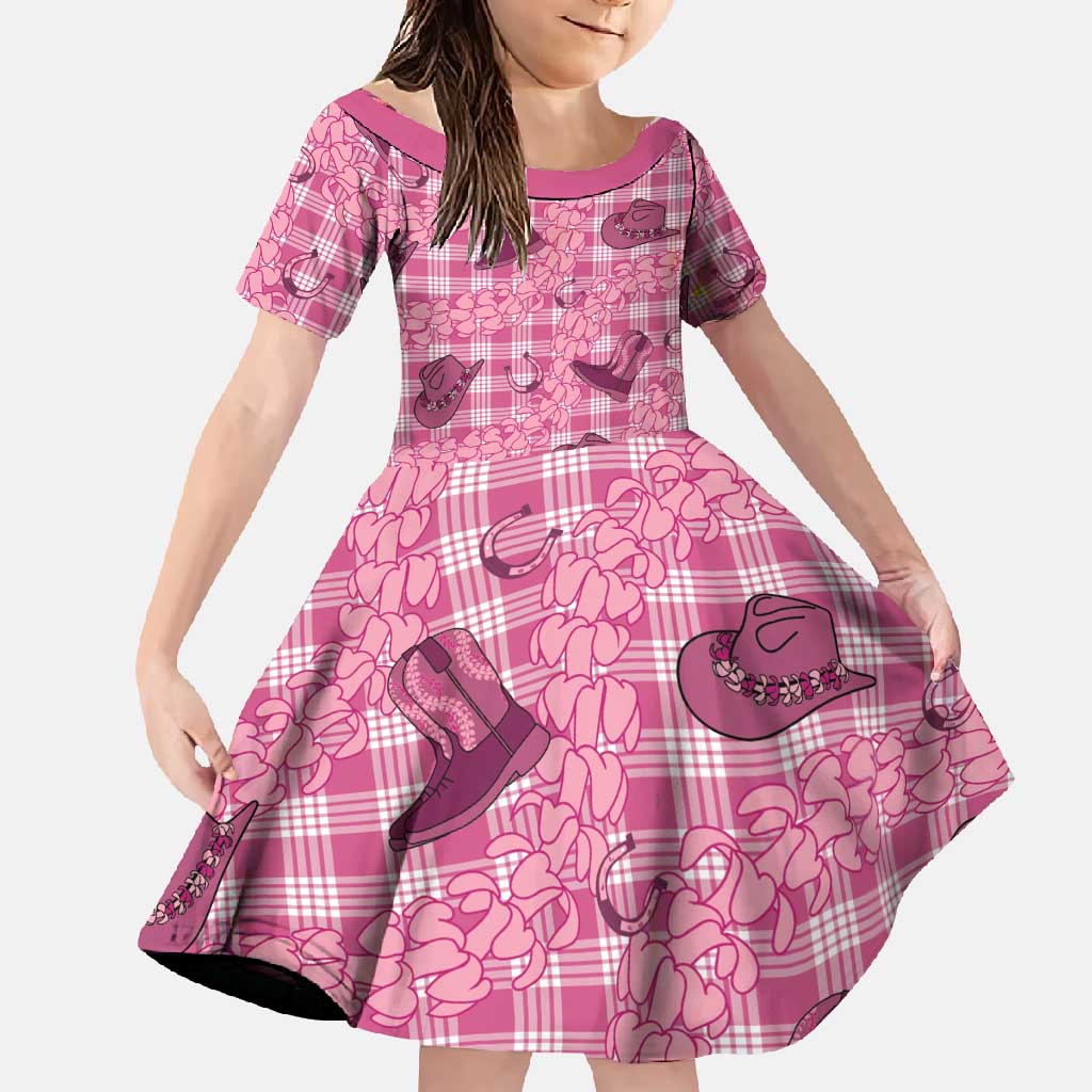 Pink Palaka Hawaii Cowboy Family Matching Tank Maxi Dress and Hawaiian Shirt Puakenikeni Lei Paniolo Papale Seamless Vibes LT14 Daughter's Dress Pink - Polynesian Pride