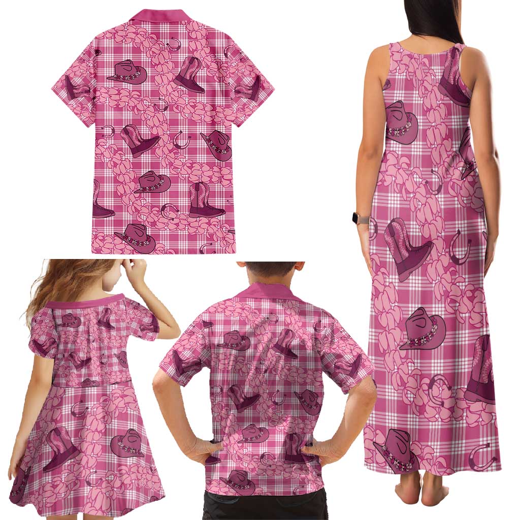 Pink Palaka Hawaii Cowboy Family Matching Tank Maxi Dress and Hawaiian Shirt Puakenikeni Lei Paniolo Papale Seamless Vibes LT14 - Polynesian Pride