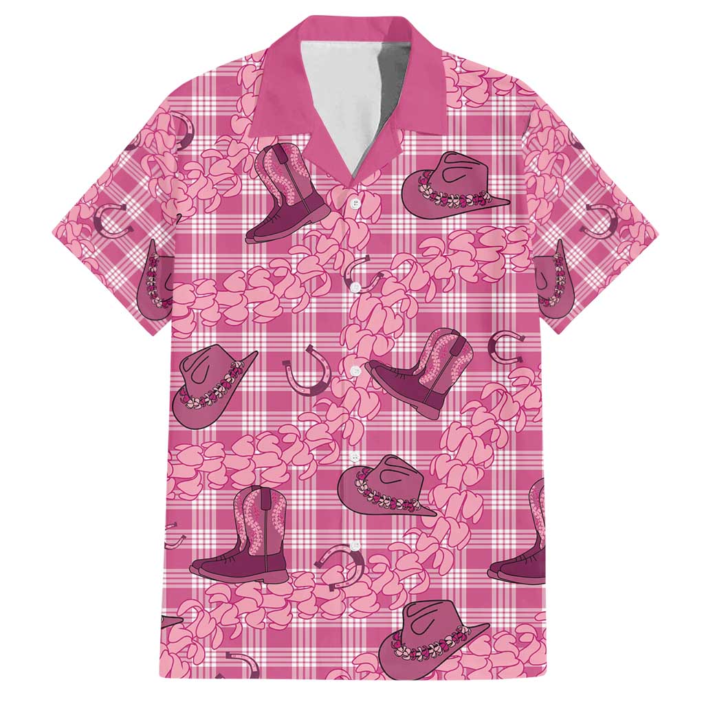 Pink Palaka Hawaii Cowboy Family Matching Tank Maxi Dress and Hawaiian Shirt Puakenikeni Lei Paniolo Papale Seamless Vibes LT14 Dad's Shirt - Short Sleeve Pink - Polynesian Pride