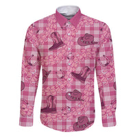 Pink Palaka Hawaii Cowboy Family Matching Tank Maxi Dress and Hawaiian Shirt Puakenikeni Lei Paniolo Papale Seamless Vibes LT14 Dad's Shirt - Long Sleeve Pink - Polynesian Pride