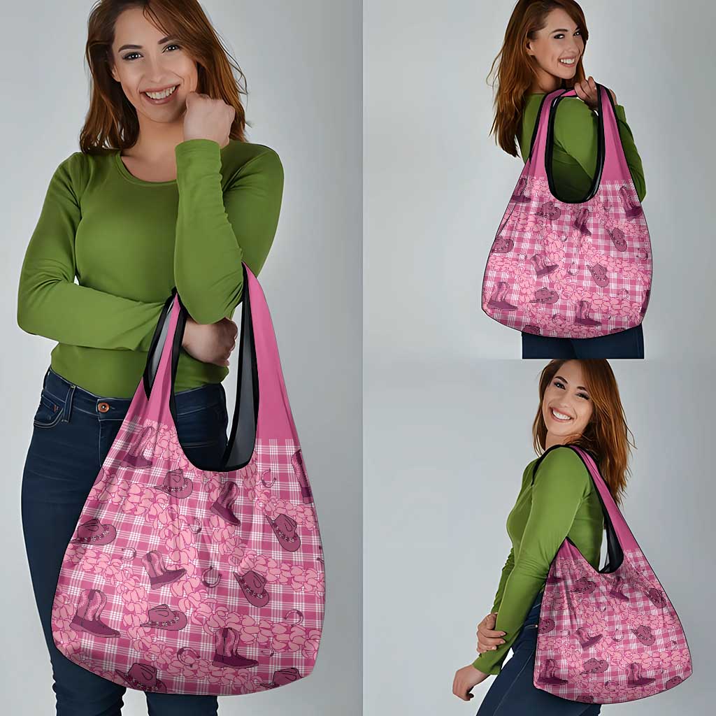 Pink Palaka Hawaii Cowboy Grocery Bag Puakenikeni Lei Paniolo Papale Seamless Vibes - Polynesian Pride