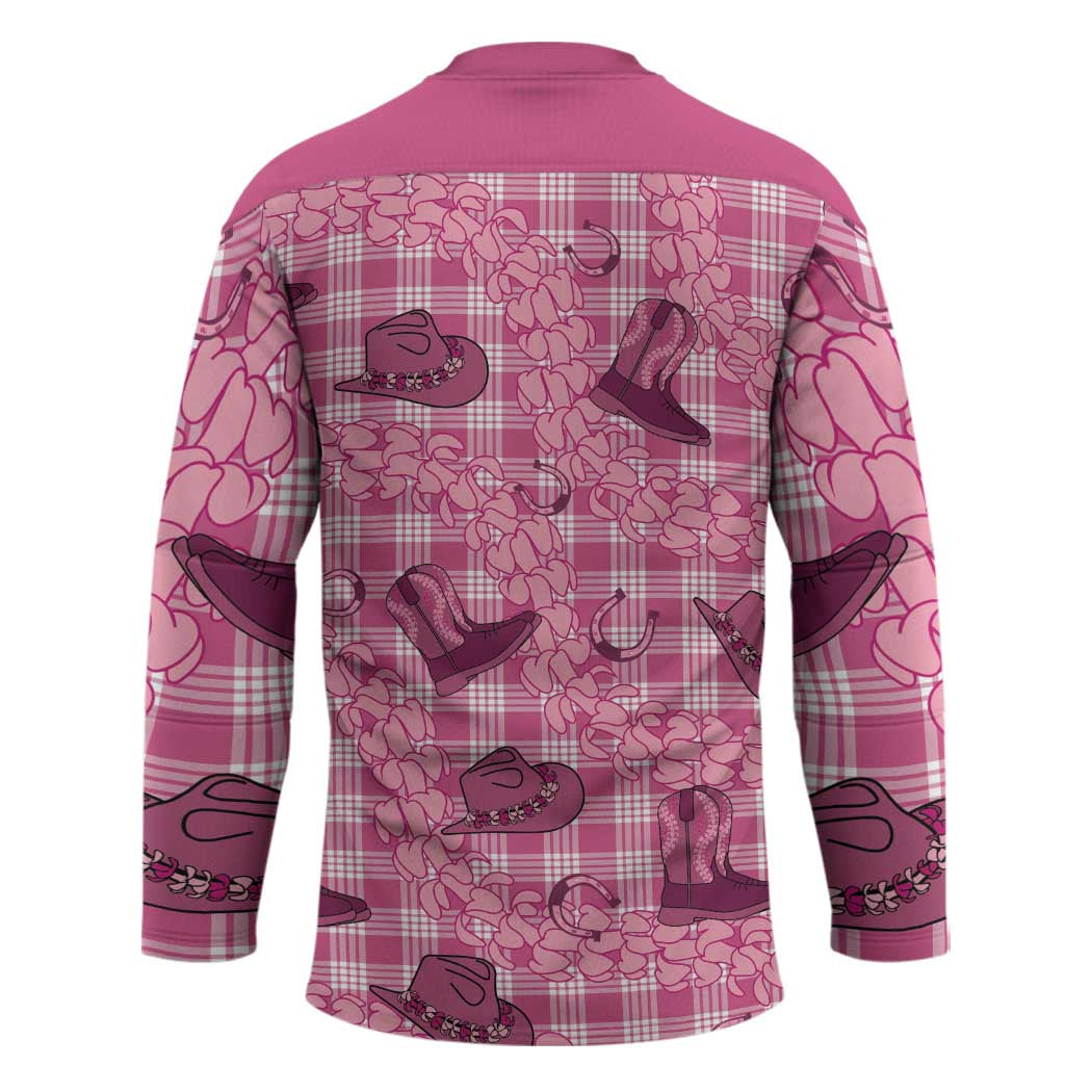 Pink Palaka Hawaii Cowboy Hockey Jersey Puakenikeni Lei Paniolo Papale Seamless Vibes - Polynesian Pride