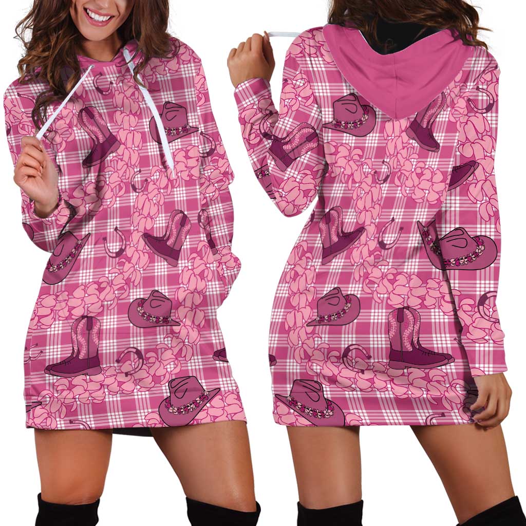 Pink Palaka Hawaii Cowboy Hoodie Dress Puakenikeni Lei Paniolo Papale Seamless Vibes LT14 - Polynesian Pride