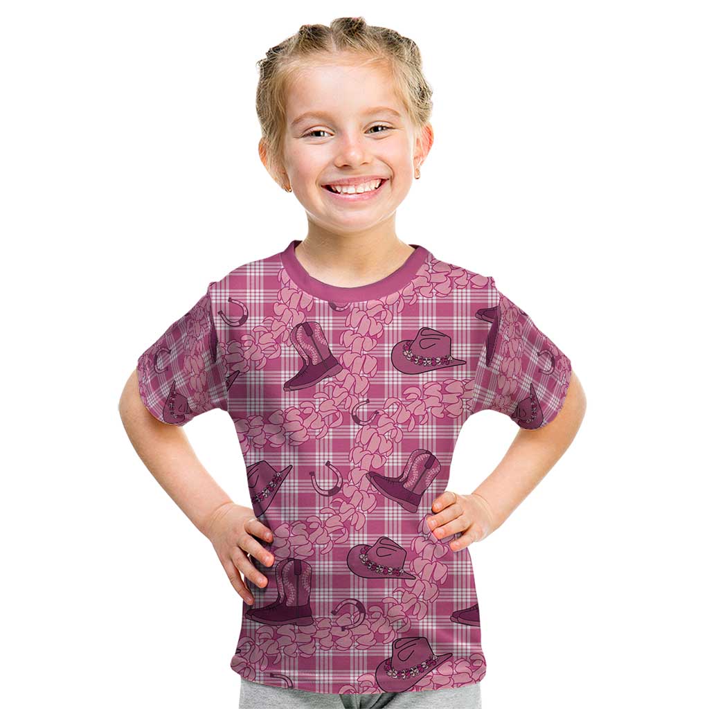 Pink Palaka Hawaii Cowboy Kid T Shirt Puakenikeni Lei Paniolo Papale Seamless Vibes - Polynesian Pride