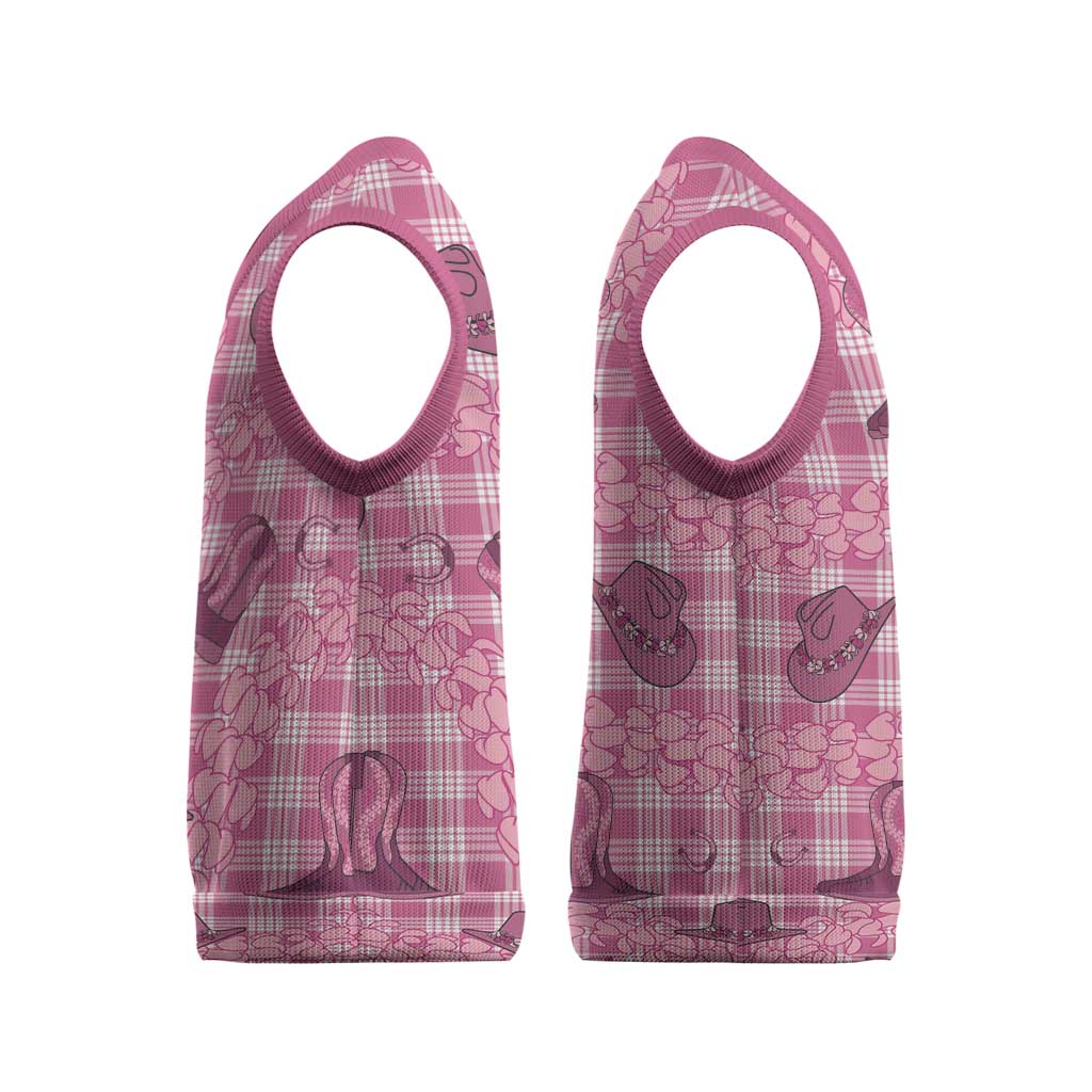 Pink Palaka Hawaii Cowboy Christmas Knitted V-Neck Vest Puakenikeni Lei Paniolo Papale Seamless Vibes LT14 - Polynesian Pride