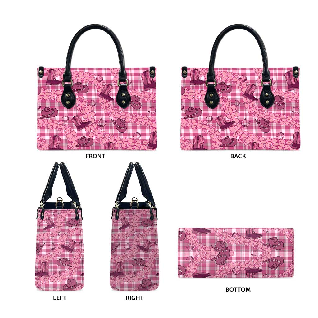 Pink Palaka Hawaii Cowboy Leather Bag Puakenikeni Lei Paniolo Papale Seamless Vibes - Polynesian Pride