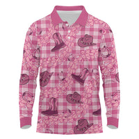 Pink Palaka Hawaii Cowboy Long Sleeve Polo Shirt Puakenikeni Lei Paniolo Papale Seamless Vibes LT14 Pink - Polynesian Pride