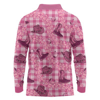 Pink Palaka Hawaii Cowboy Long Sleeve Polo Shirt Puakenikeni Lei Paniolo Papale Seamless Vibes LT14 - Polynesian Pride