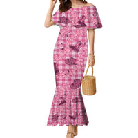 Pink Palaka Hawaii Cowboy Mermaid Dress Puakenikeni Lei Paniolo Papale Seamless Vibes LT14 Women Pink - Polynesian Pride