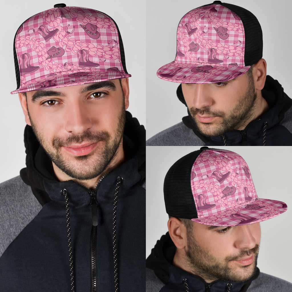 Pink Palaka Hawaii Cowboy Mesh Trucker Cap Puakenikeni Lei Paniolo Papale Seamless Vibes - Polynesian Pride